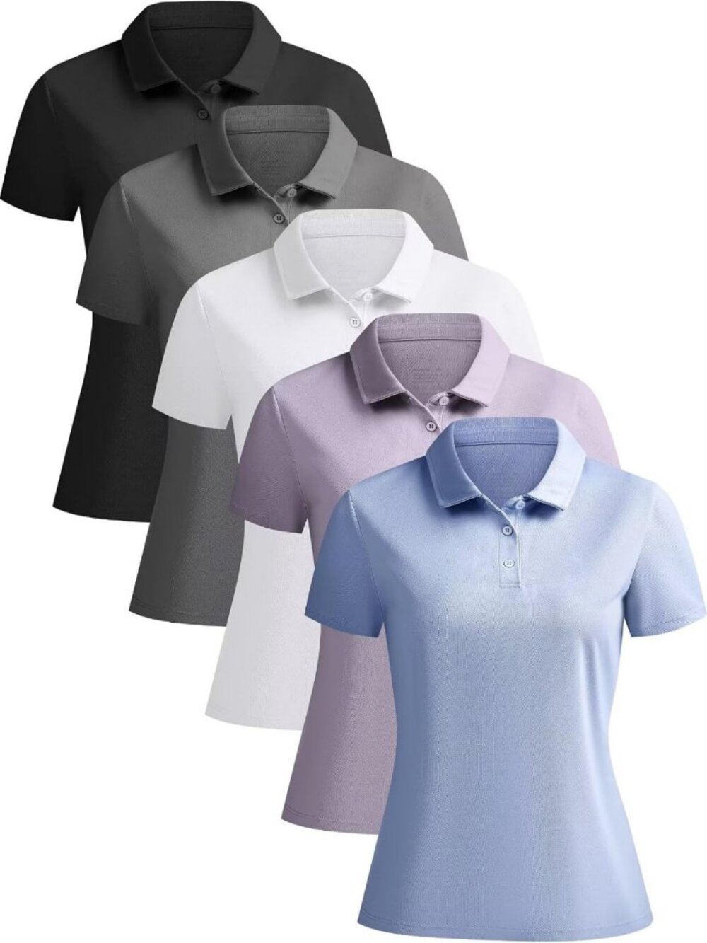 5 Pack Women's Short Sleeve Polo Shirts - Collared Work Tops, Casual Style